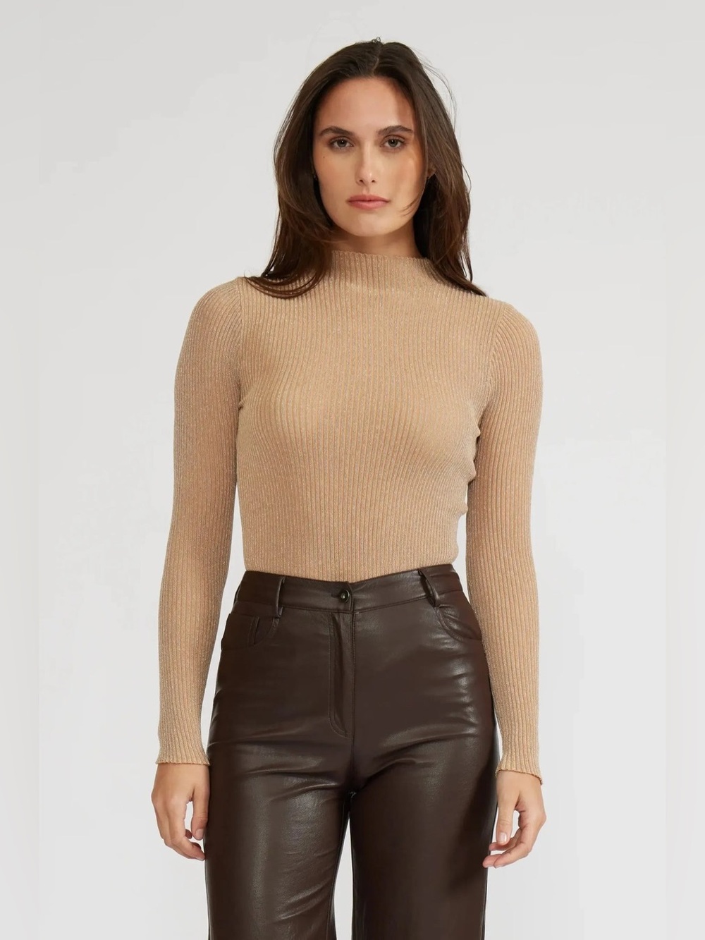 NEW LUCIE PARIS Pacie Knit Top Metallic Taupe Size Large